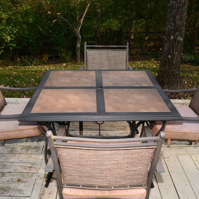 Cast Aluminum Tile Top Patio Table and Chairs