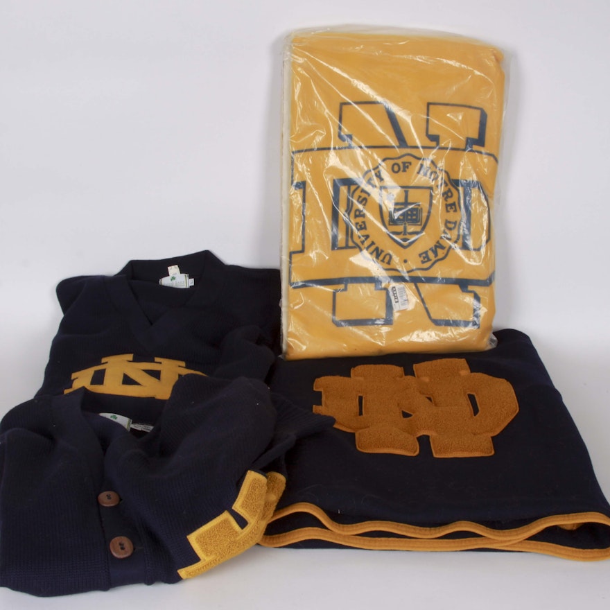 Notre Dame University Blanket, Sweaters and Memorabilia Group