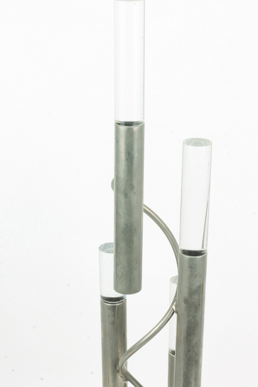 Pair of 1970s Lucite, Metal and Rock Art Scuptures