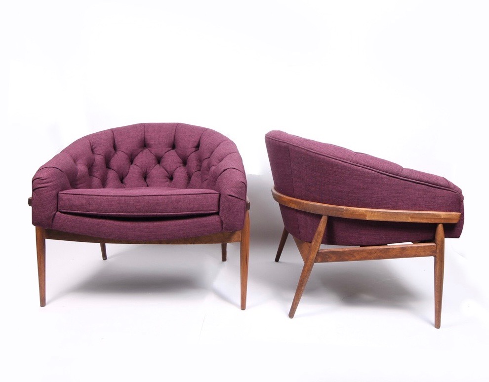 Pair of Milo Baughman Wide Barrel-Back Lounge Chairs