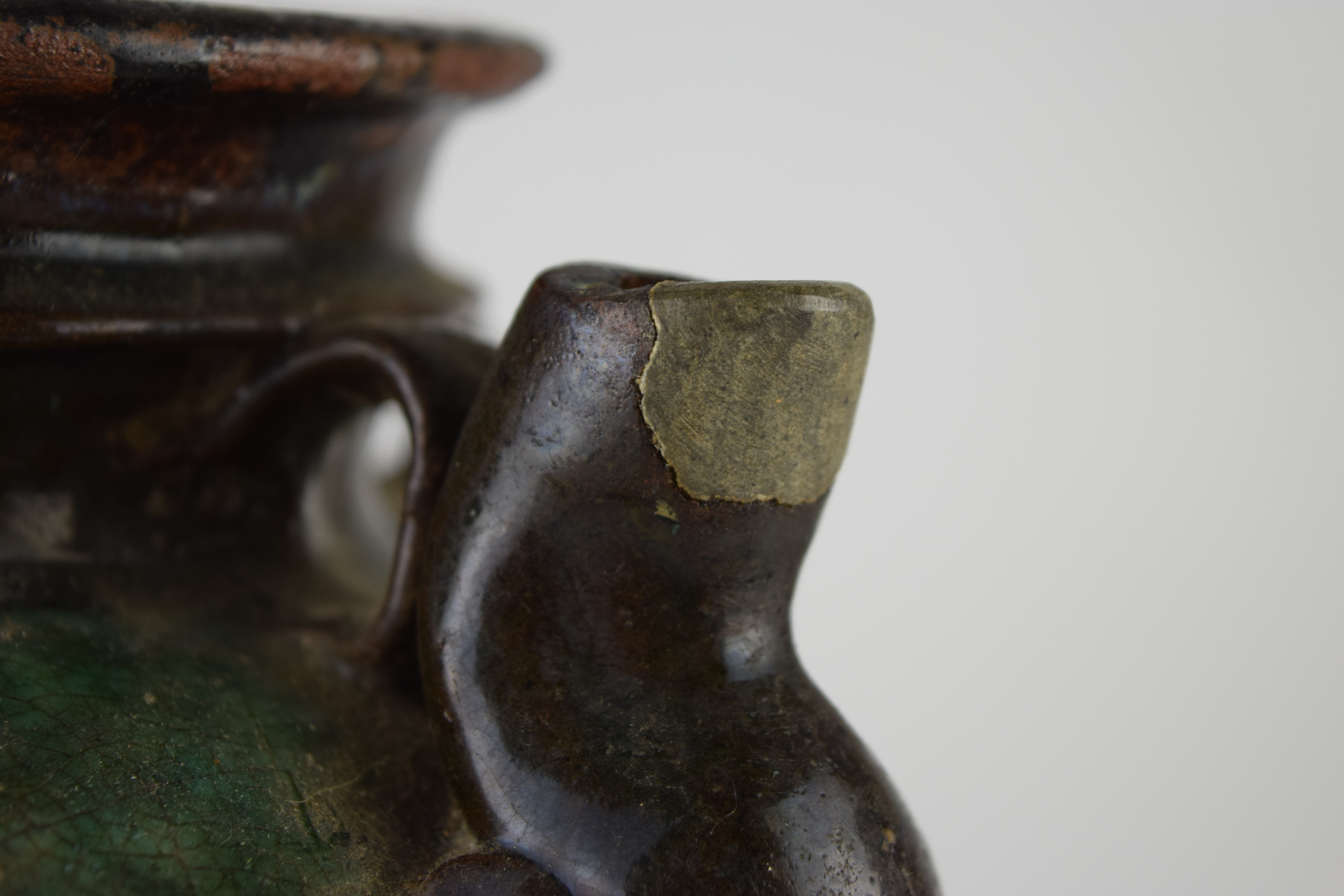 Antique Chinese Wine Jug in Thick Green Glaze
