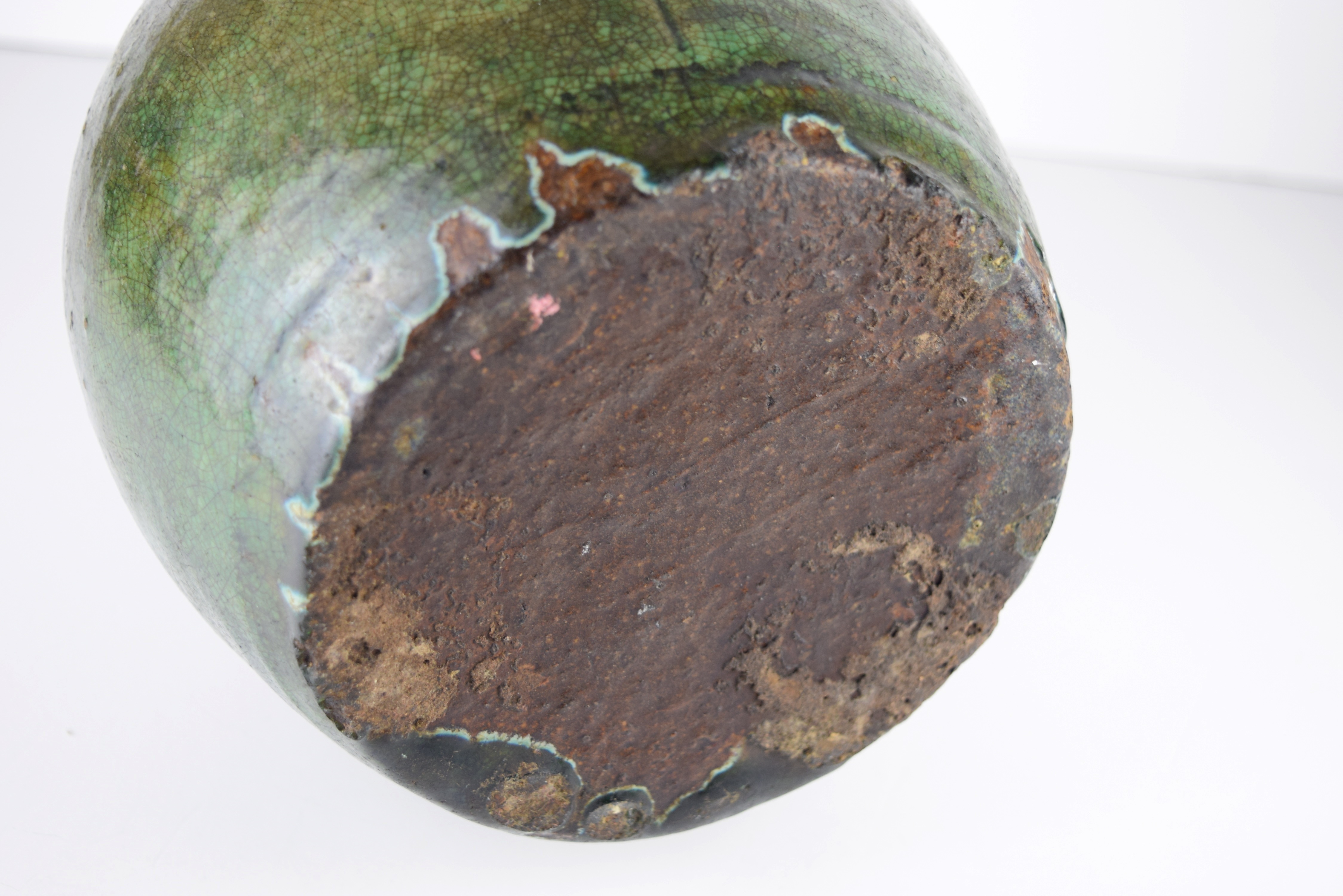 Antique Chinese Wine Jug in Thick Green Glaze