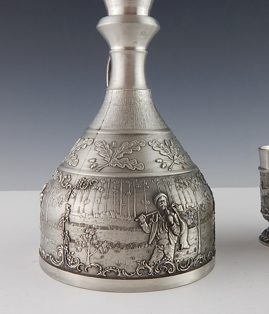 SKS Zinn Germany Pewter Decanter and Shot Glasses