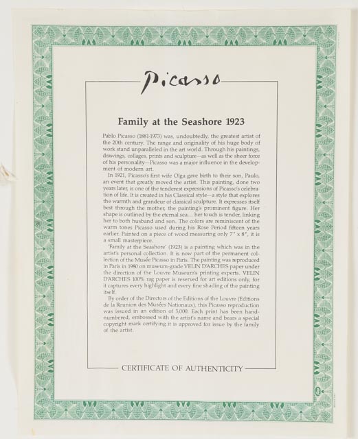 Limited Edition Offset Lithograph of Pablo Picasso's "Family at the Seashore"