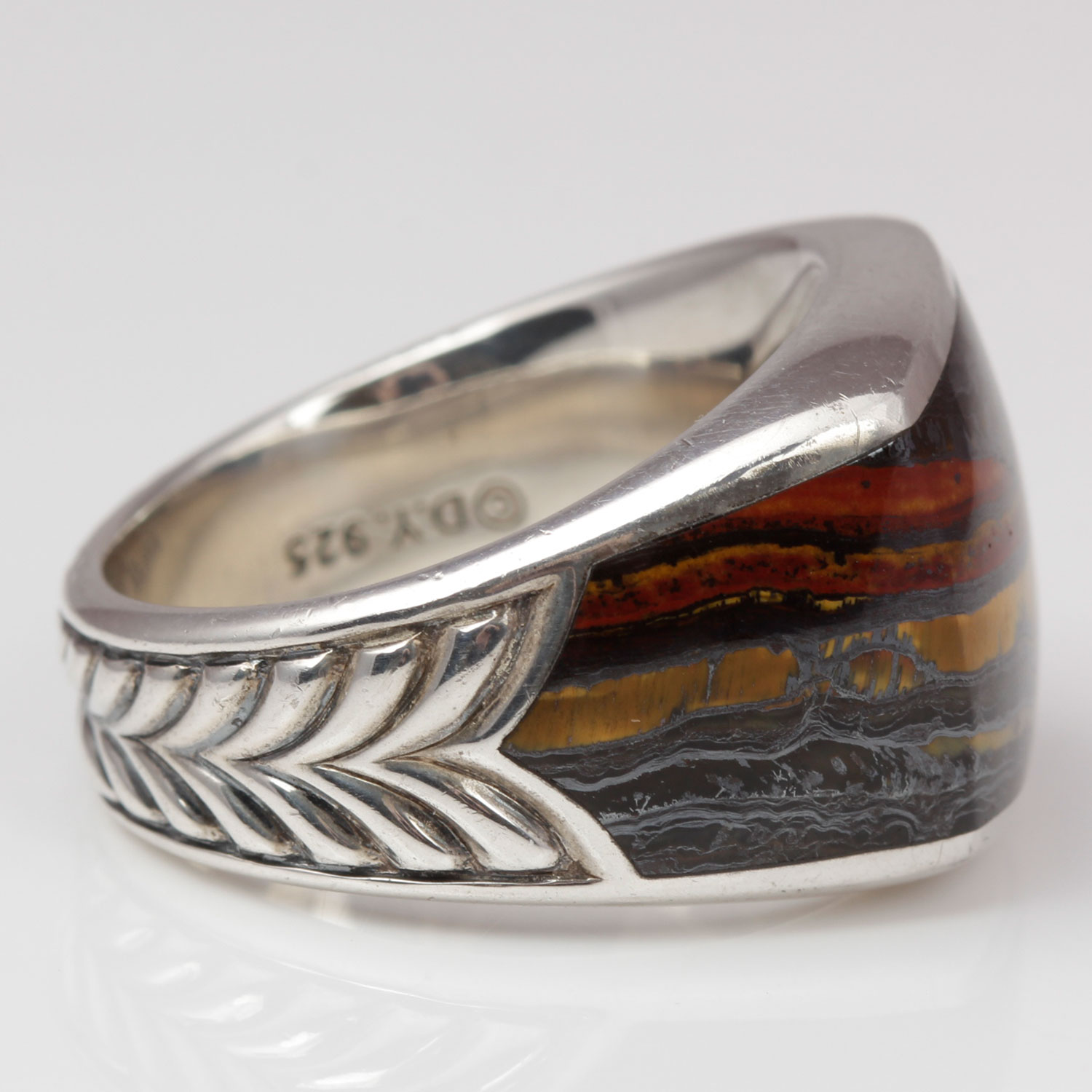 David Yurman Sterling Silver Three Side Exotic Stone Ring