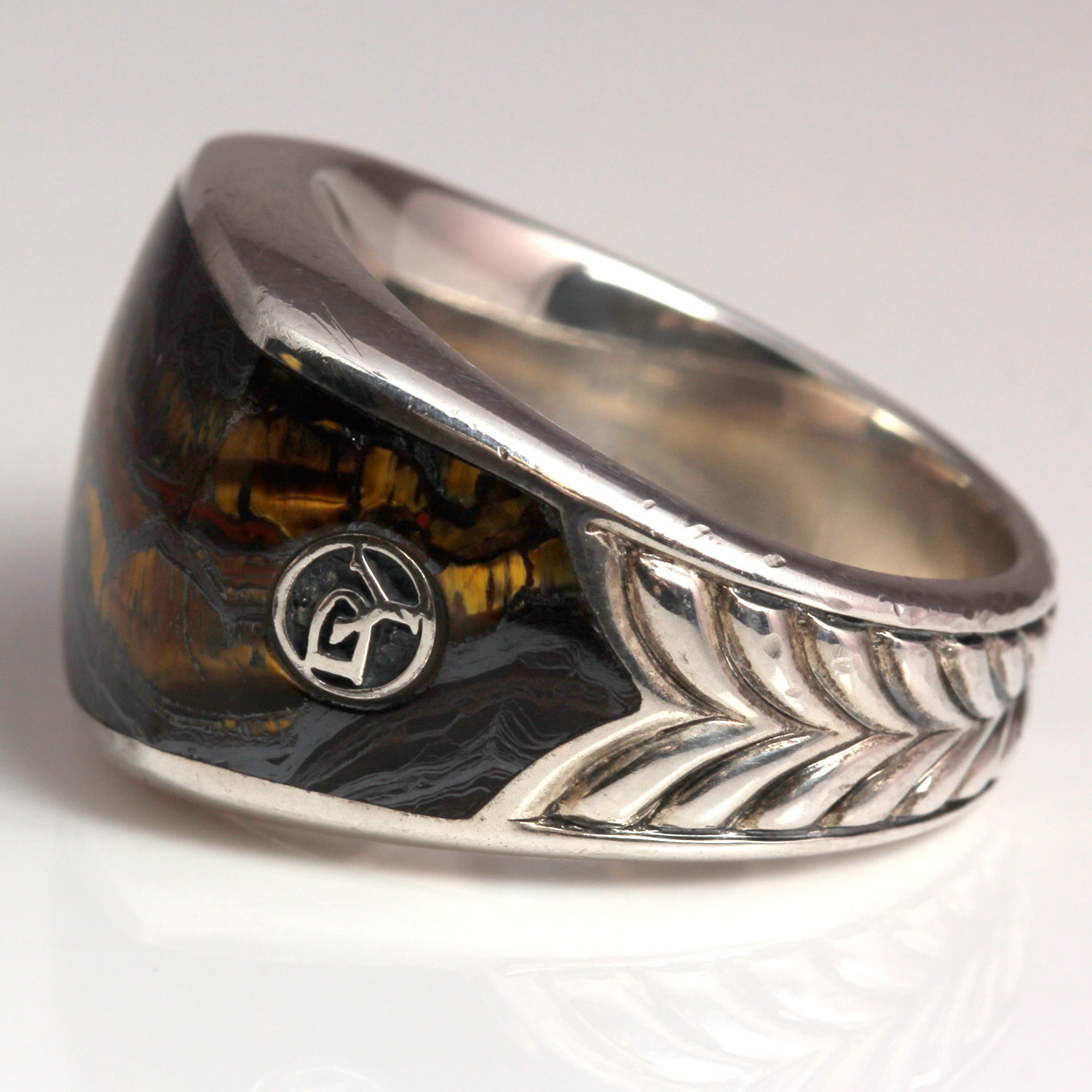 David Yurman Sterling Silver Three Side Exotic Stone Ring