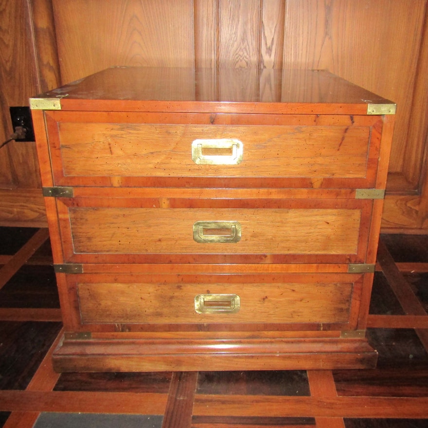 Three-Drawer Campaign Style Walnut End Table