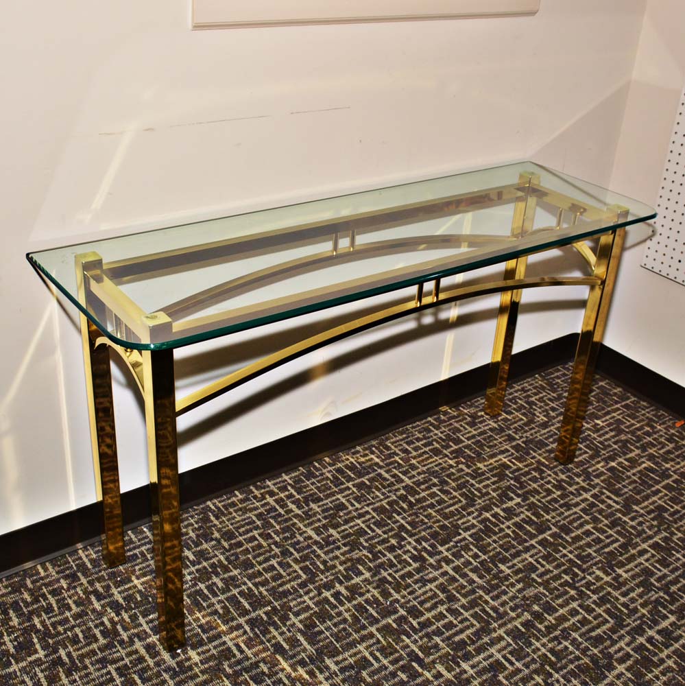 Glass Top Brass Foyer Table