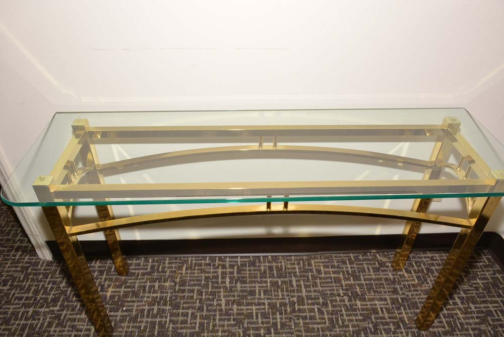 Glass Top Brass Foyer Table