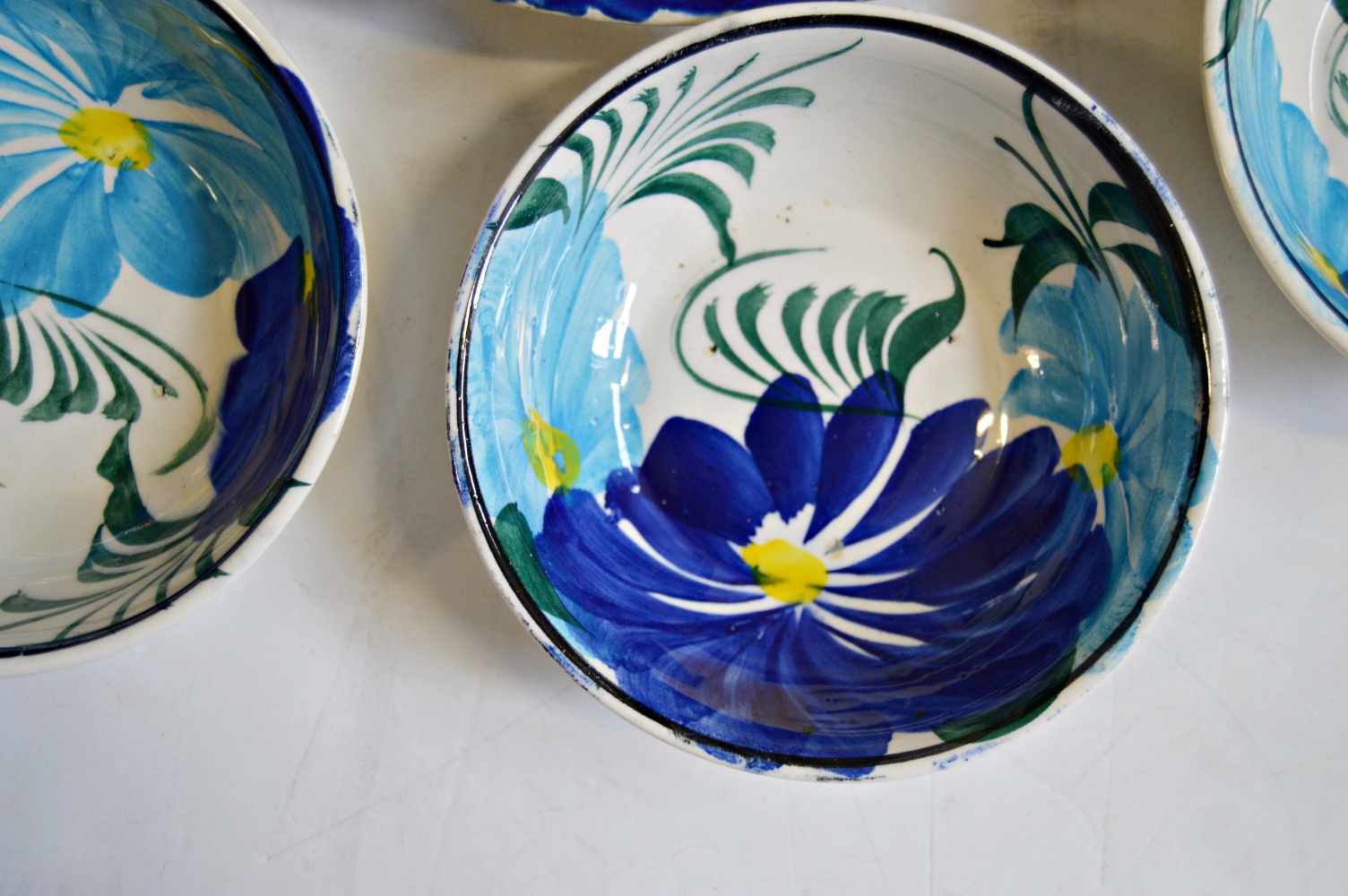 Mid Century Mexican Hand Painted Ceramic Bowls and Platter