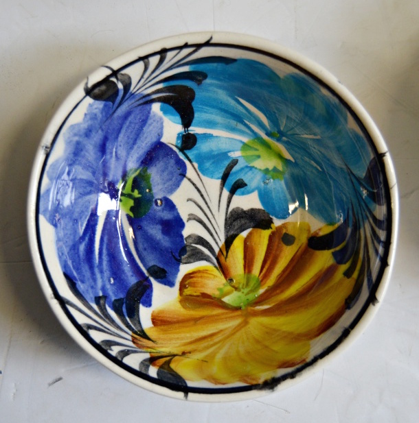 Mid Century Mexican Hand Painted Ceramic Bowls and Platter