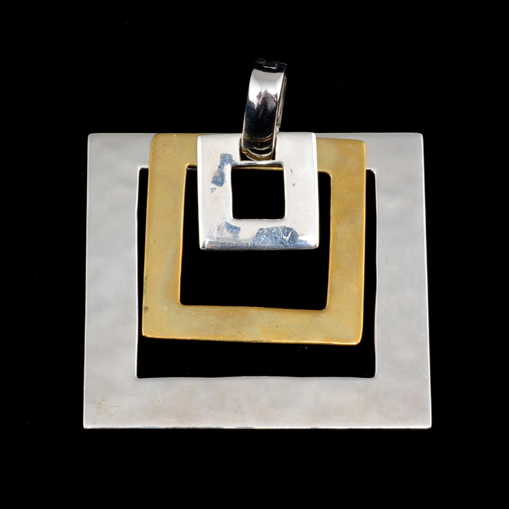 RLM Studio Sterling Silver and Brass Pendant Necklace with Black Cord