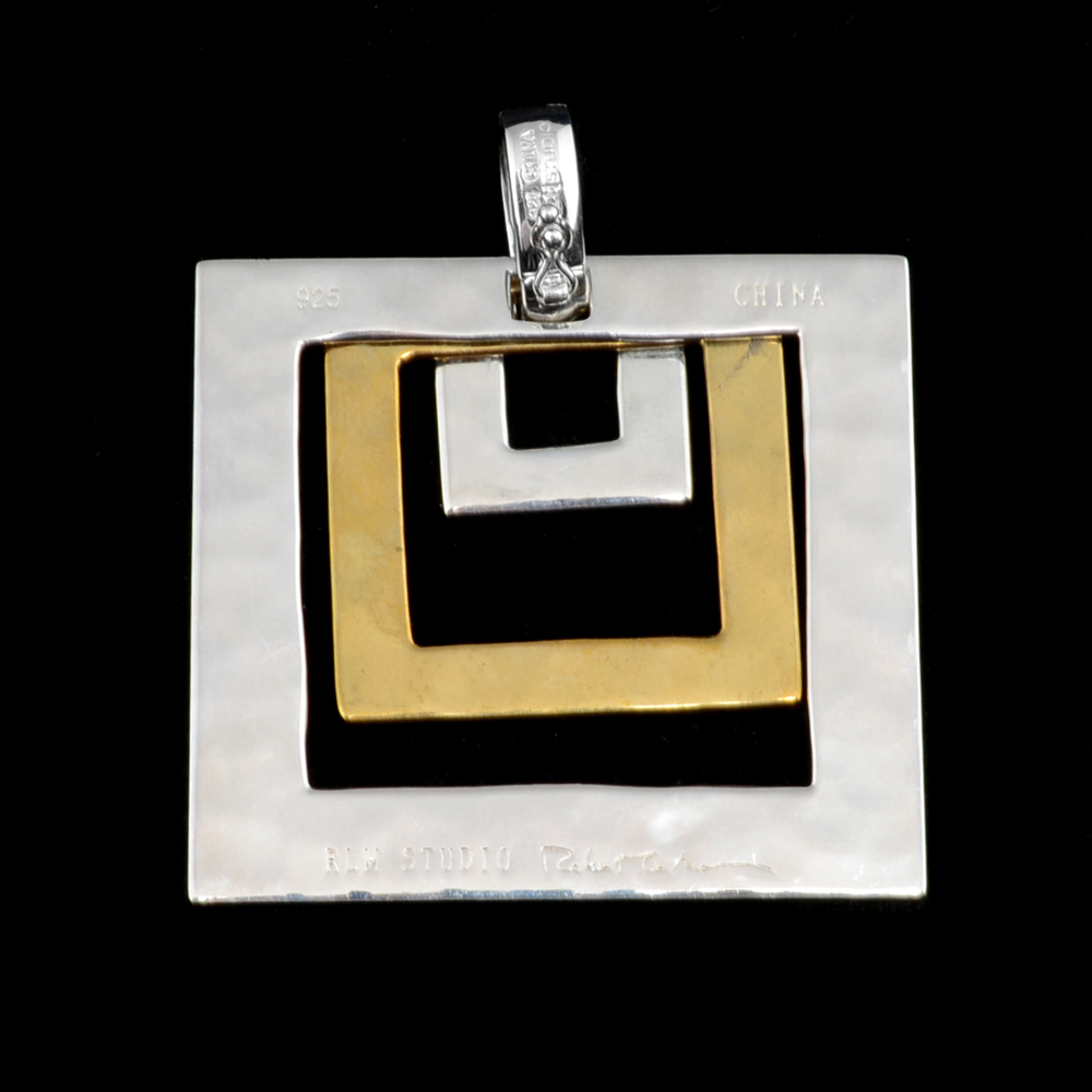 RLM Studio Sterling Silver and Brass Pendant Necklace with Black Cord
