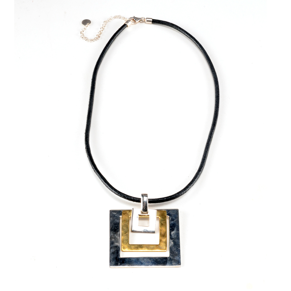RLM Studio Sterling Silver and Brass Pendant Necklace with Black Cord