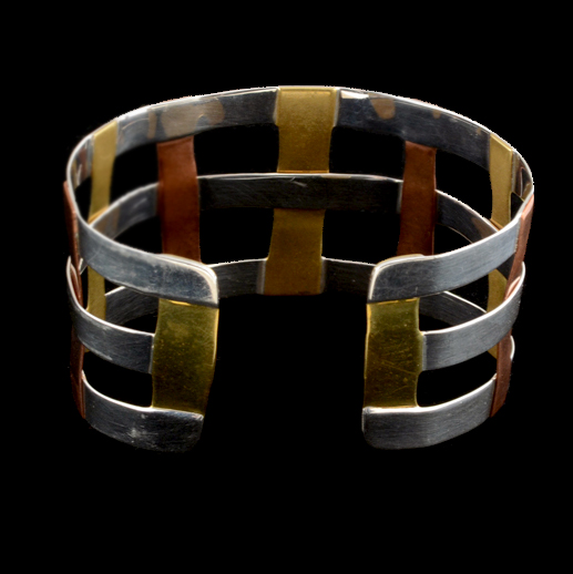 RLM Studio Sterling, Copper and Brass Openwork Cuff Bracelet