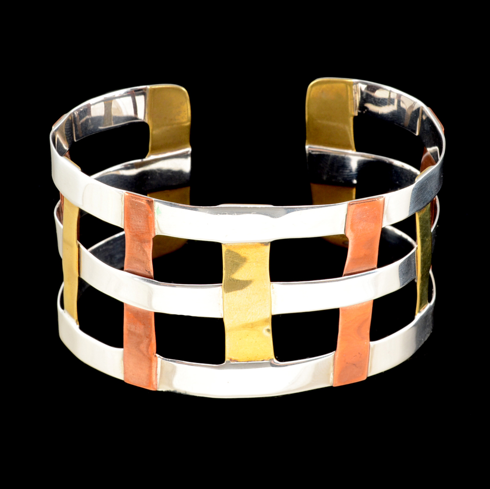 RLM Studio Sterling, Copper and Brass Openwork Cuff Bracelet