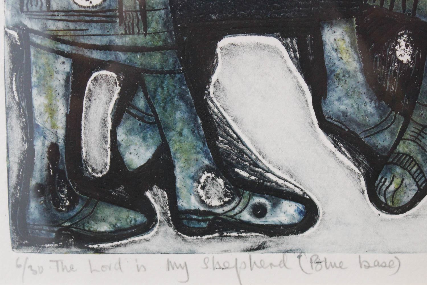 Bruce Onobrakpeya "The Lord is My Shepherd (Blue Base)" Signed Limited Edition Plastograph/Deep Etching