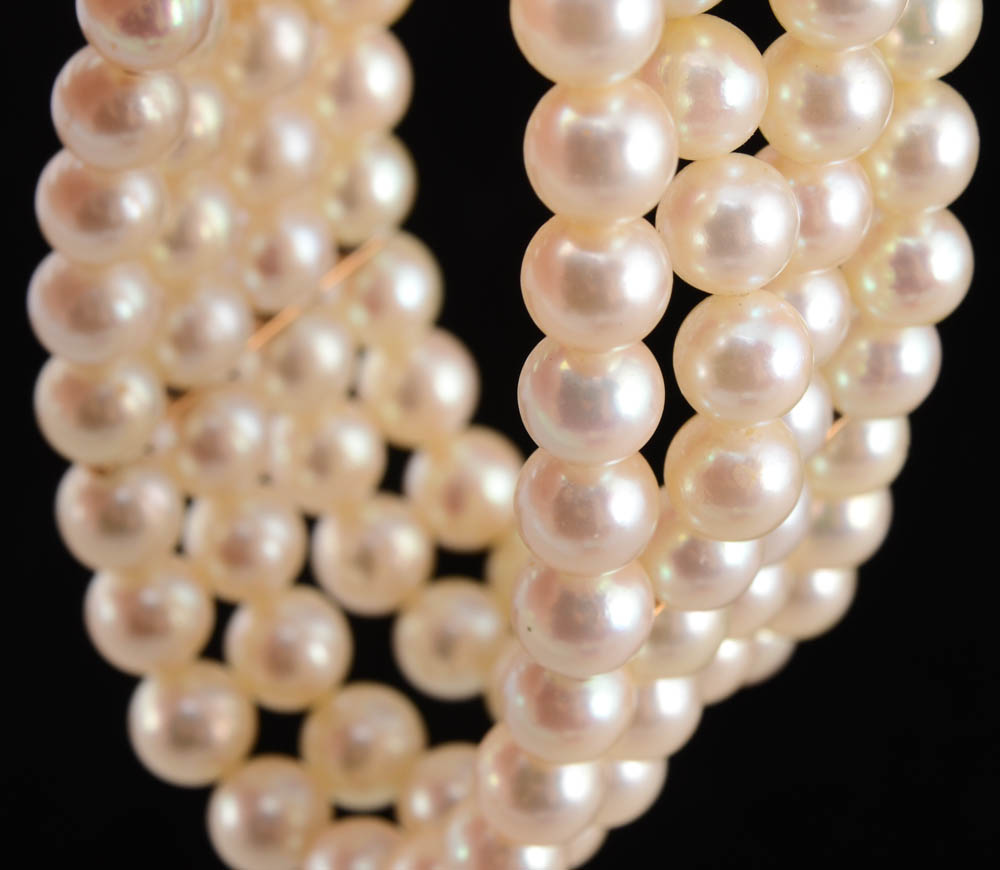 14K Yellow Gold Multi-Strand Cultured Pearl Bracelet