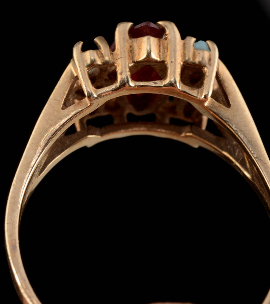 10K Yellow Gold Synthetic Ruby and Natural Opal Ring