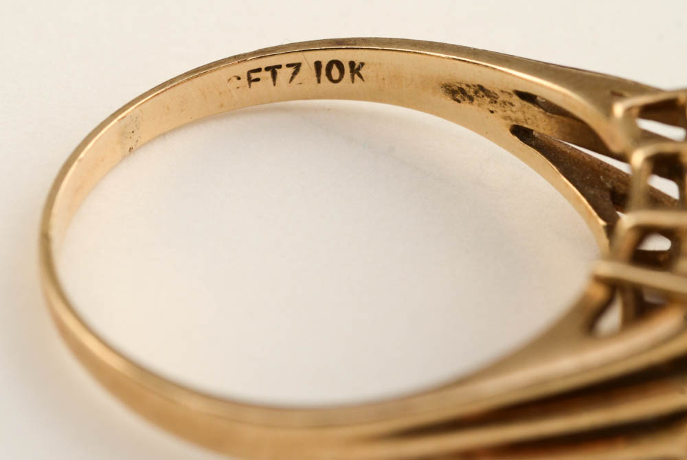 10K Yellow Gold Synthetic Ruby and Natural Opal Ring