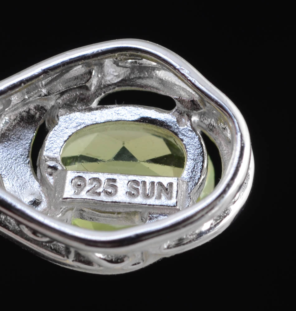 Sterling Silver Peridot and Diamond Earrings and Sterling Peridot and White Topaz Ring