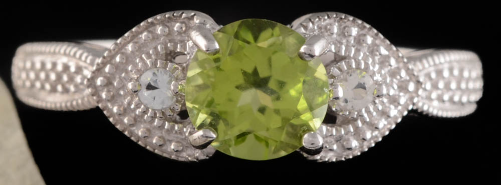 Sterling Silver Peridot and Diamond Earrings and Sterling Peridot and White Topaz Ring