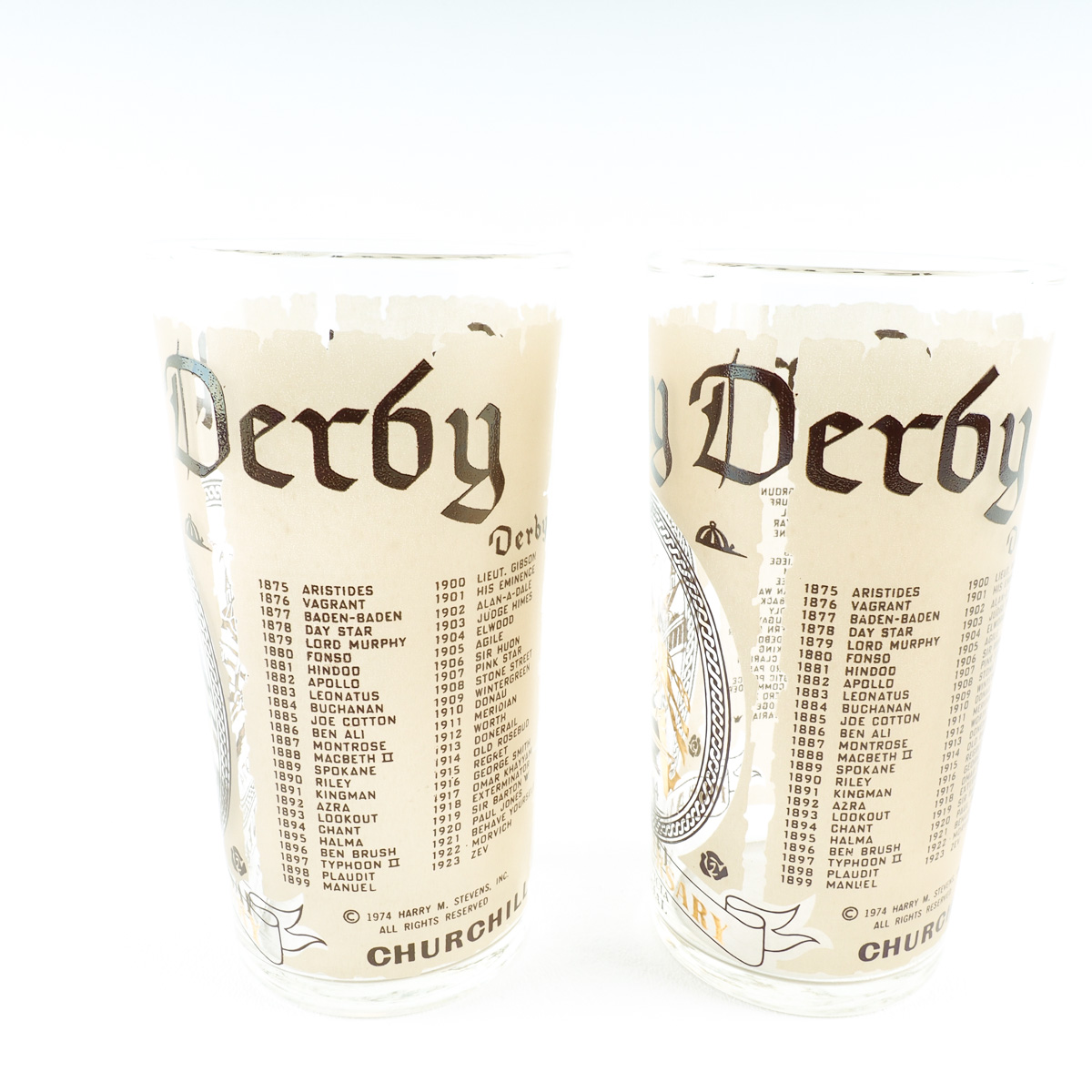 Two 1974 Kentucky Derby Glasses "Canonero II"