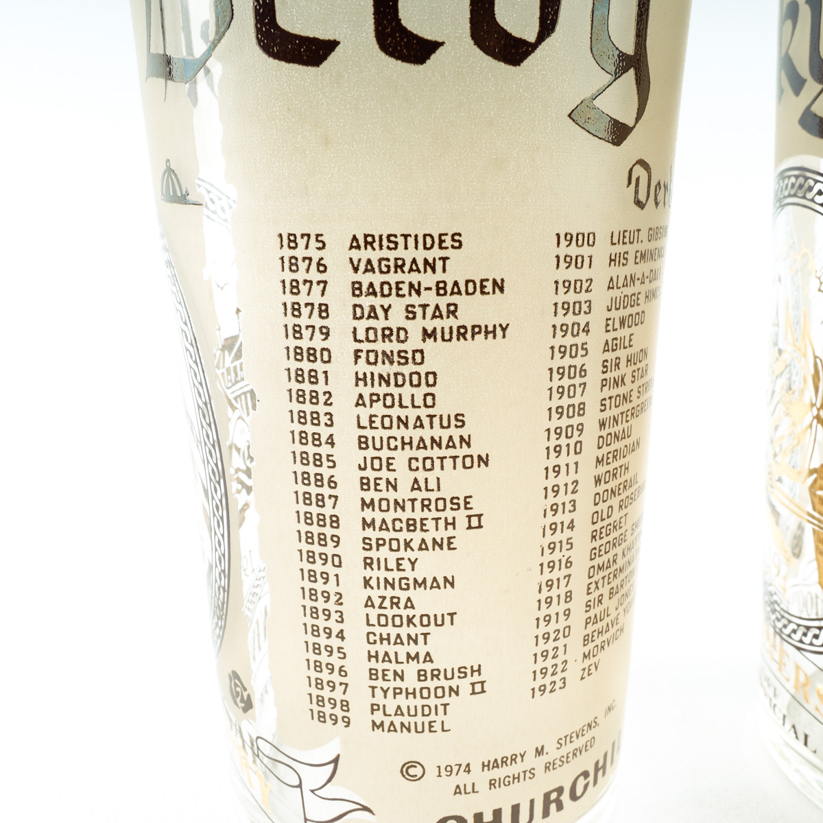 Two 1974 Kentucky Derby Glasses "Canonero II"