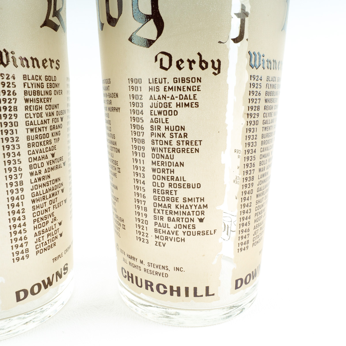 Two 1974 Kentucky Derby Glasses "Canonero II"