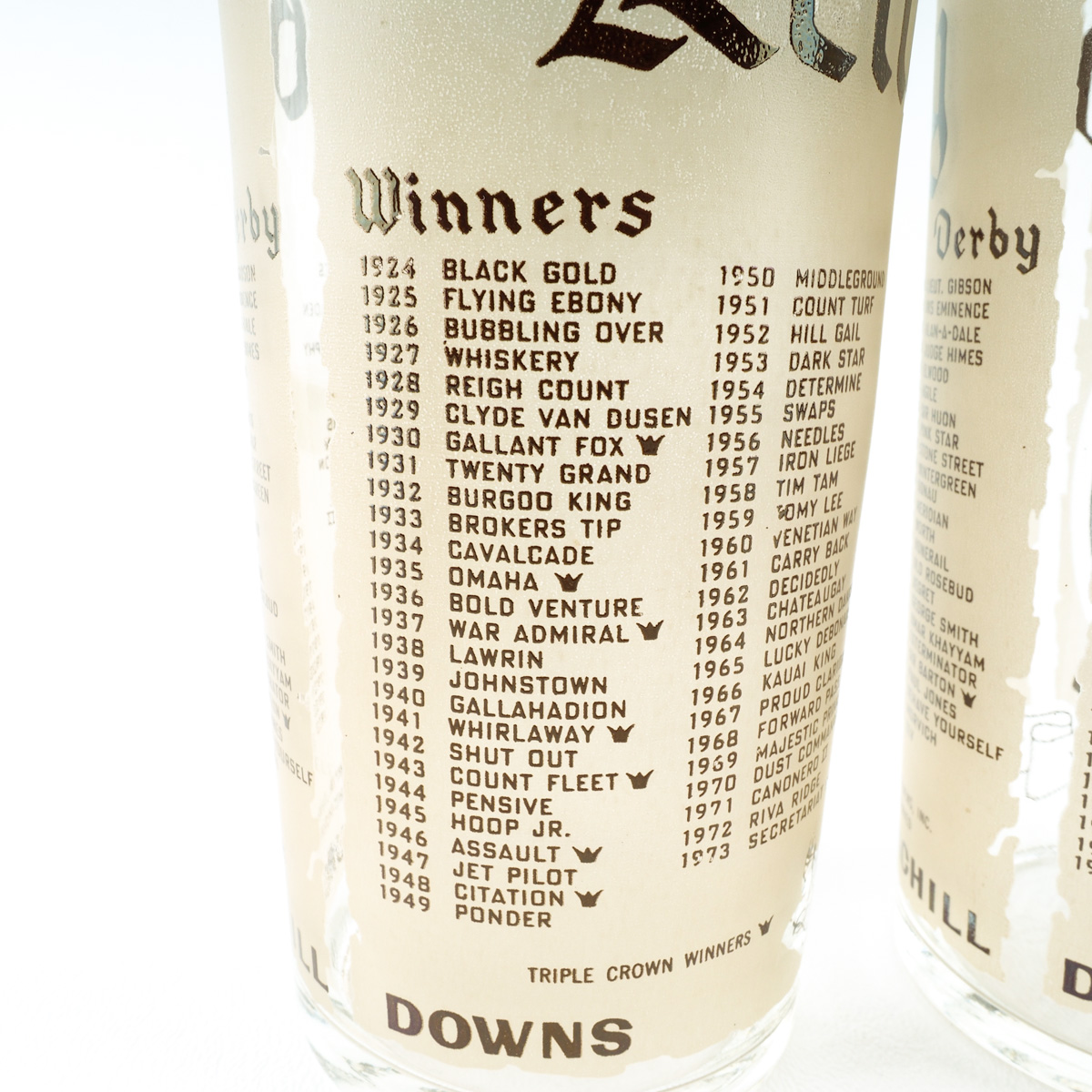 Two 1974 Kentucky Derby Glasses "Canonero II"