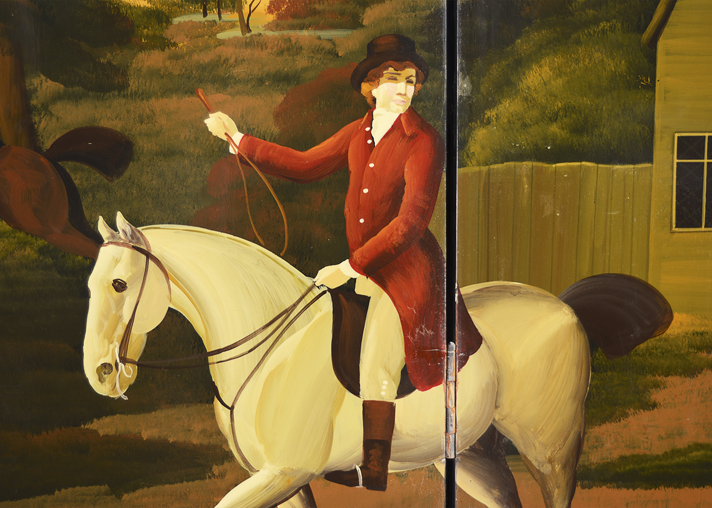 Hand-Painted Fireplace Screen with a Hunting Scene