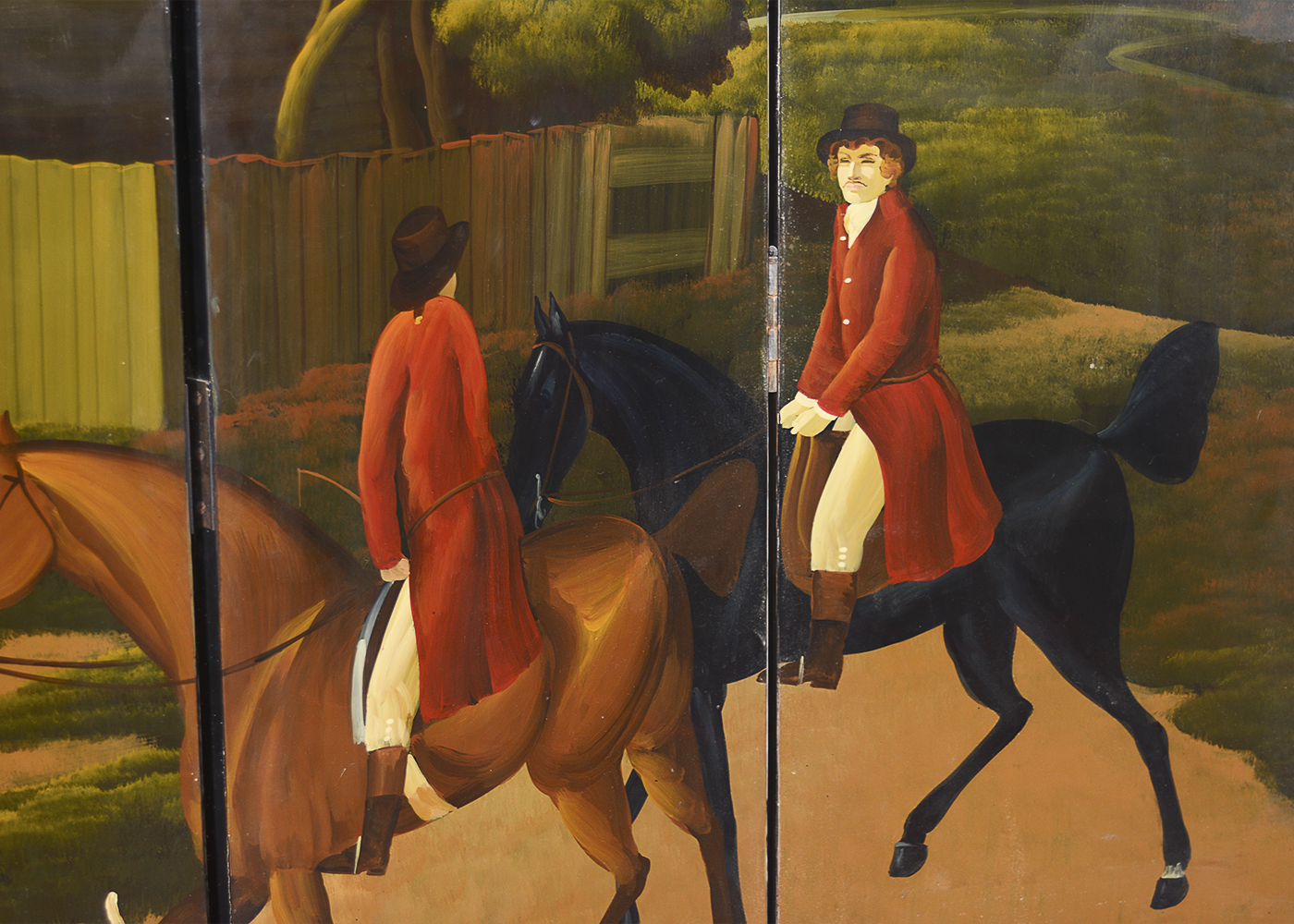 Hand-Painted Fireplace Screen with a Hunting Scene