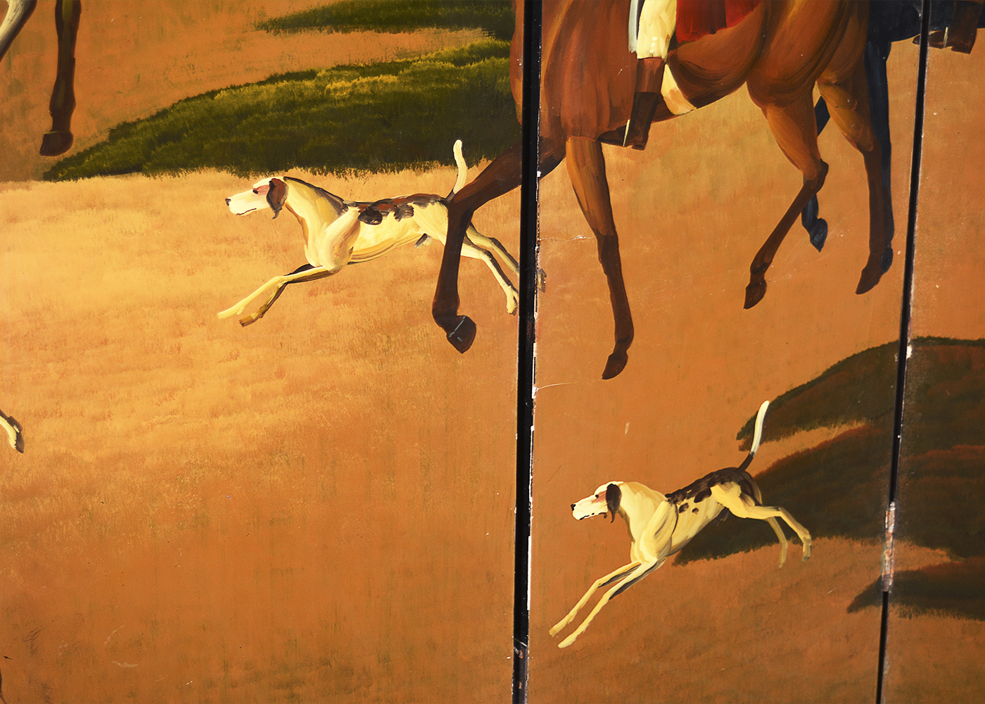 Hand-Painted Fireplace Screen with a Hunting Scene