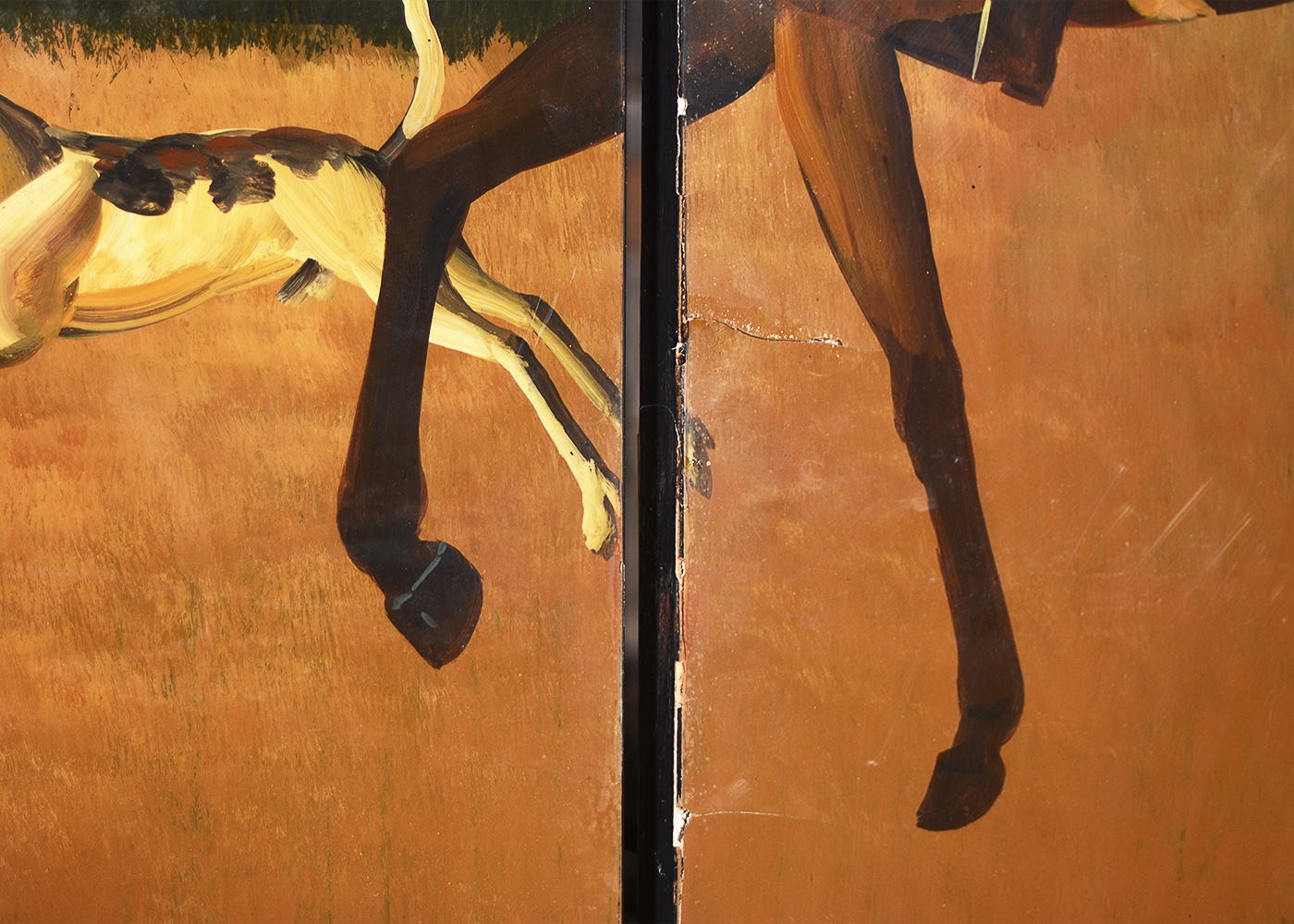 Hand-Painted Fireplace Screen with a Hunting Scene