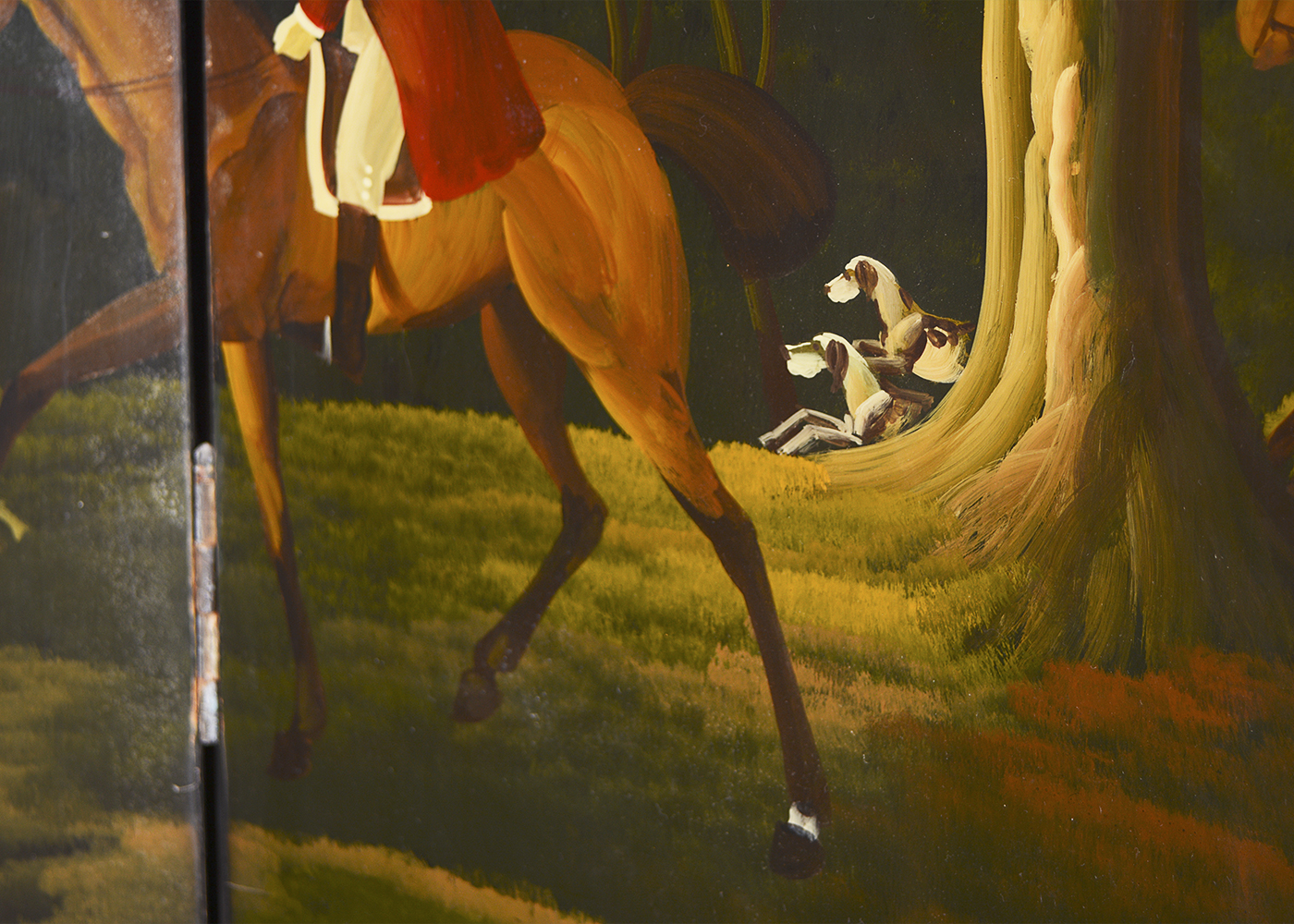 Hand-Painted Fireplace Screen with a Hunting Scene