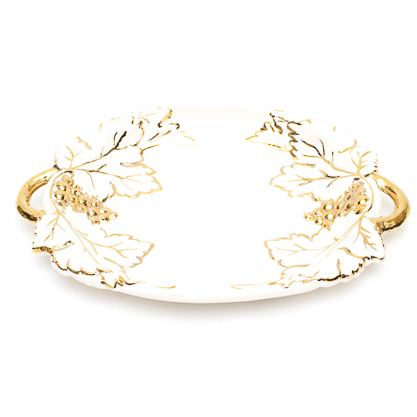 Vintage Ceramic Tray with Gold Tone Grape Leaf Motif