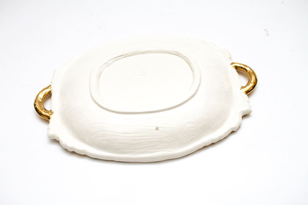 Vintage Ceramic Tray with Gold Tone Grape Leaf Motif