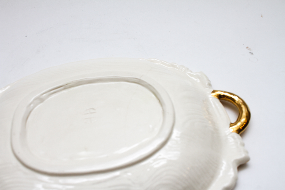 Vintage Ceramic Tray with Gold Tone Grape Leaf Motif