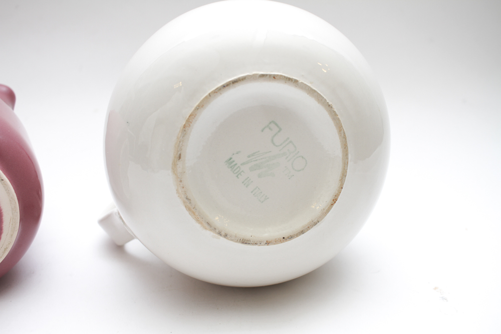 Vintage Italian and Spanish Ceramic Pitchers featuring Furio's "Jewflora" pattern