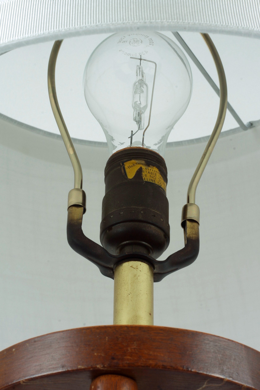 Mid-Century Modern Teak Wood and Brass Table Lamp