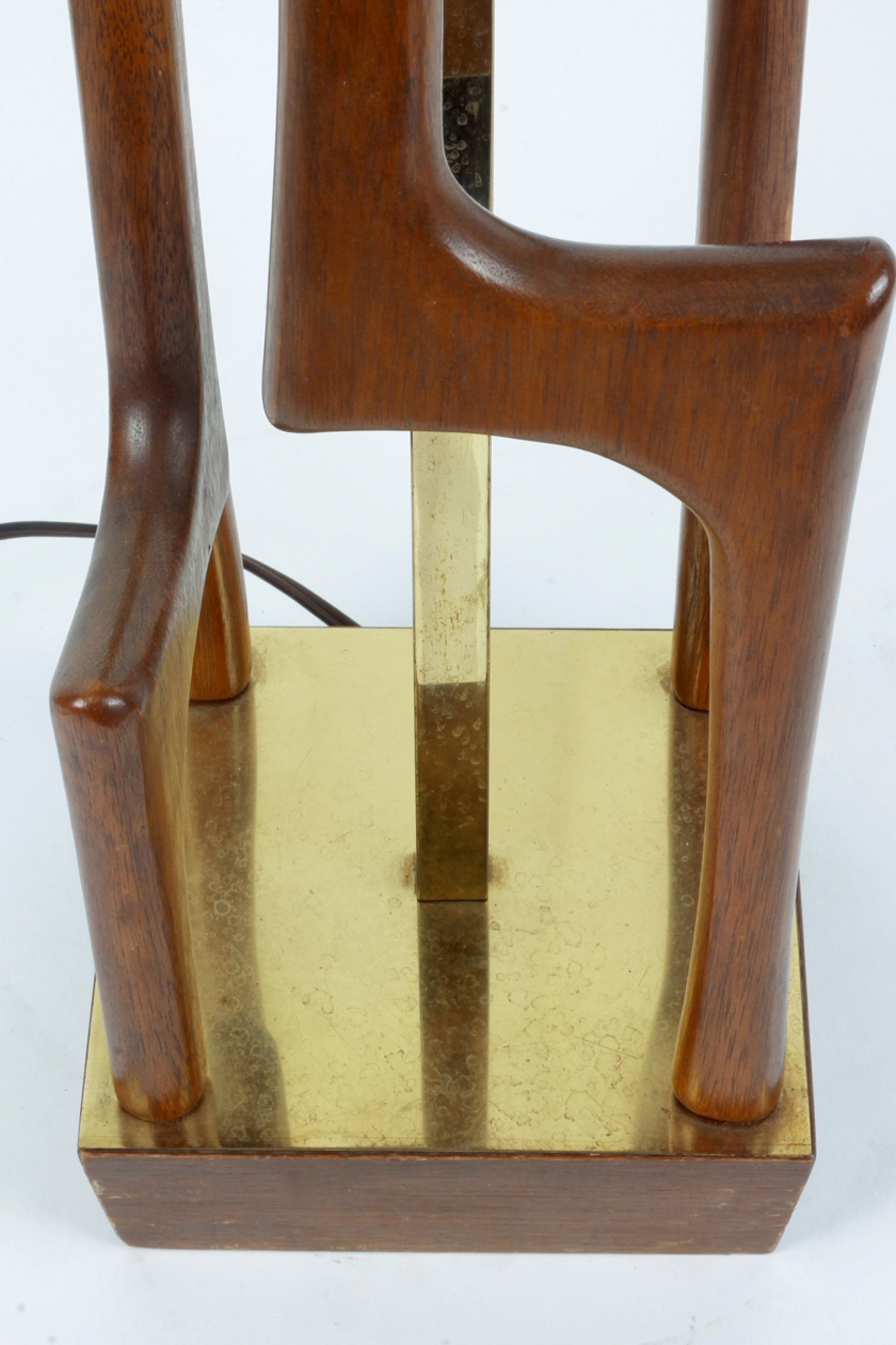Mid-Century Modern Teak Wood and Brass Table Lamp