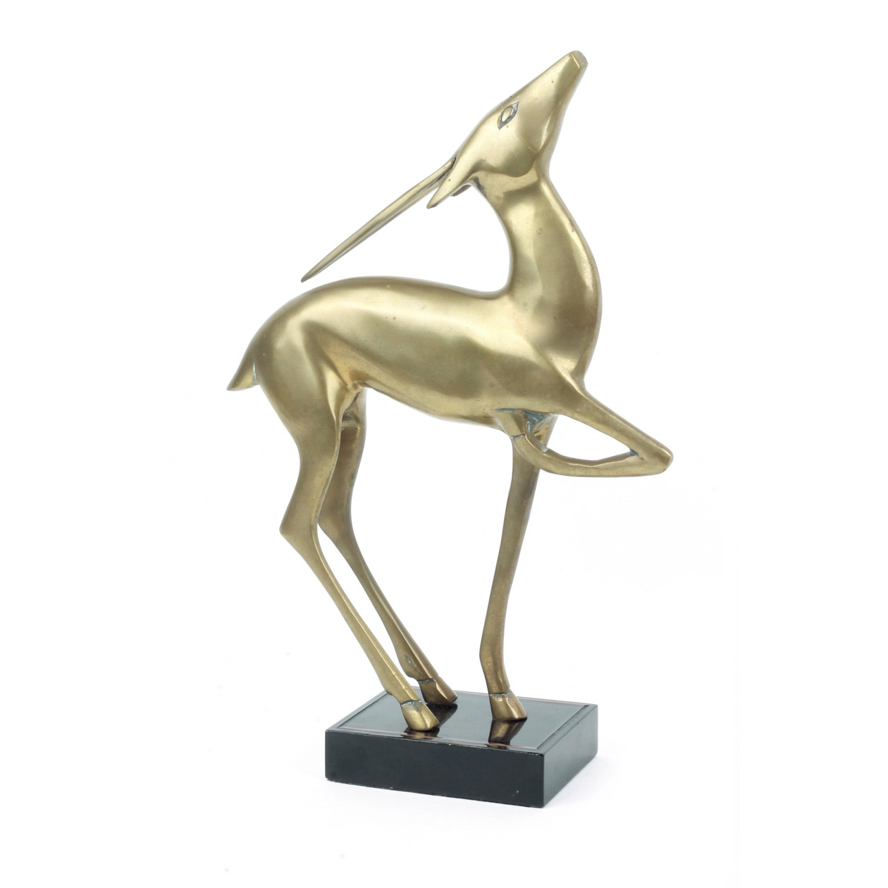 Mid Century Brass Gazelle on Black Metal Base