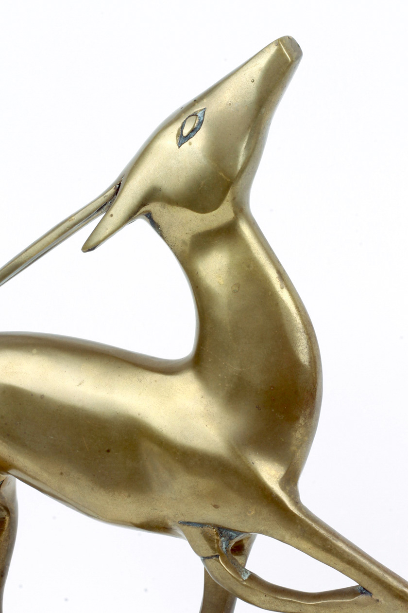 Mid Century Brass Gazelle on Black Metal Base