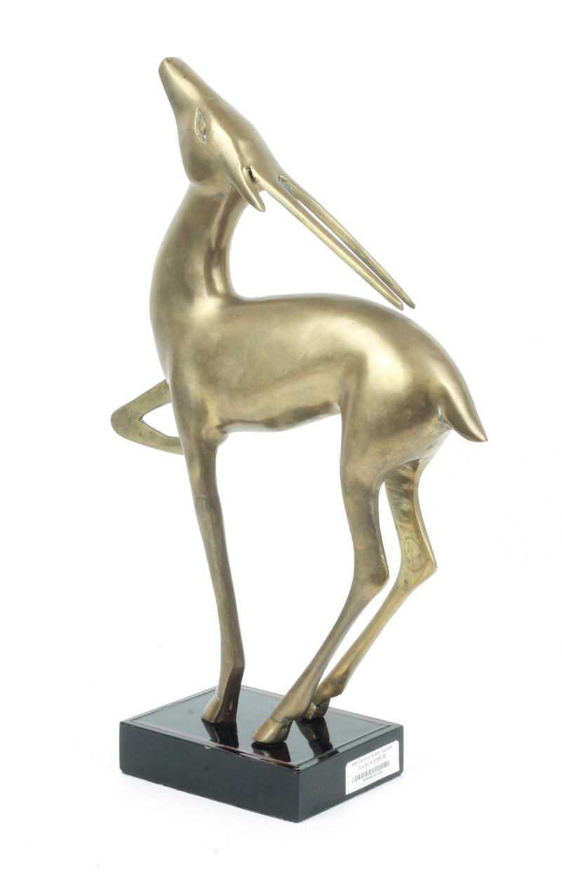 Mid Century Brass Gazelle on Black Metal Base