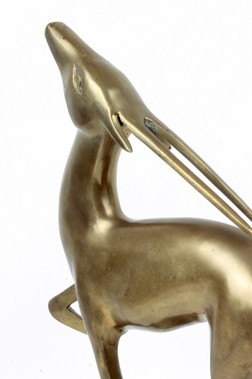 Mid Century Brass Gazelle on Black Metal Base