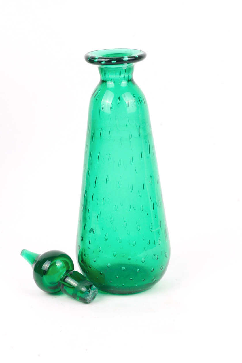 Handblown Green Glass Decanter