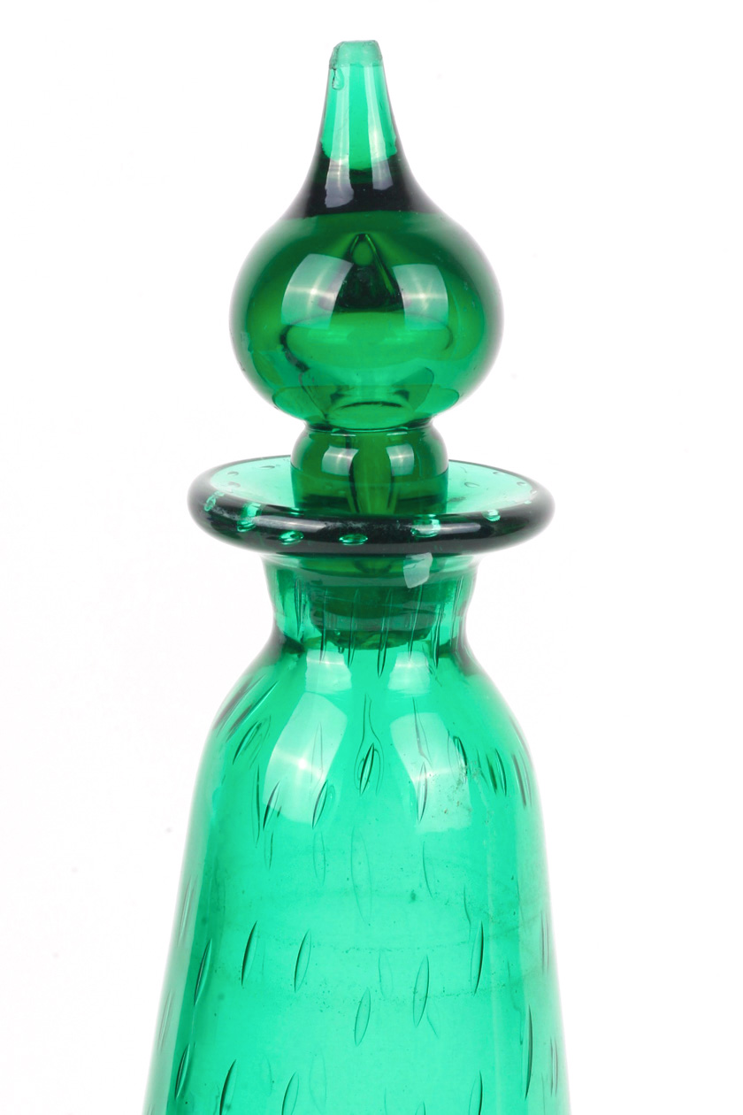 Handblown Green Glass Decanter