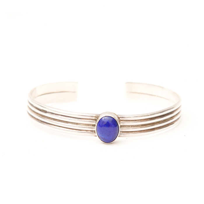 Native American Sterling Silver & Blue Lapis Cuff Bracelet