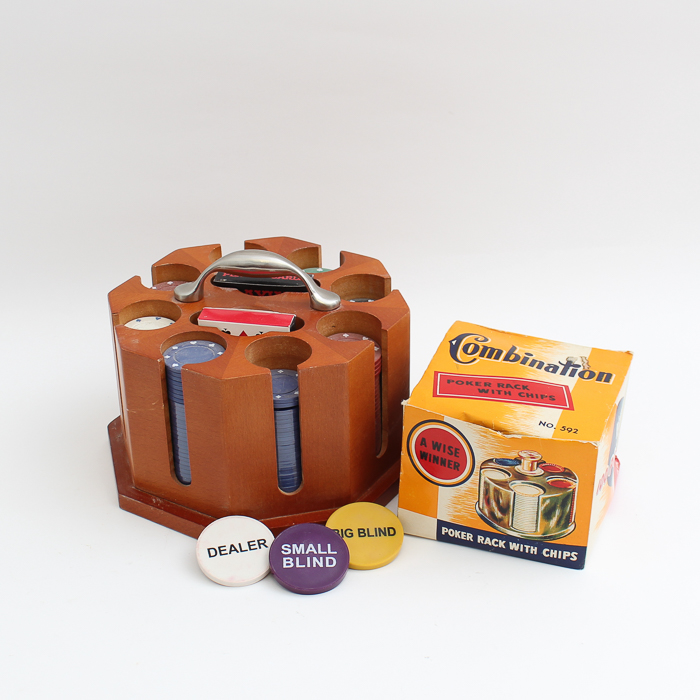 Vintage Poker Rack with Chips