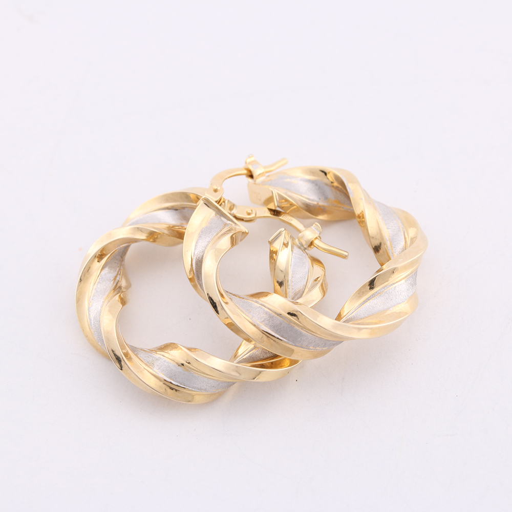 14K Yellow Gold Twist Earrings and Mother of Pearl Charm